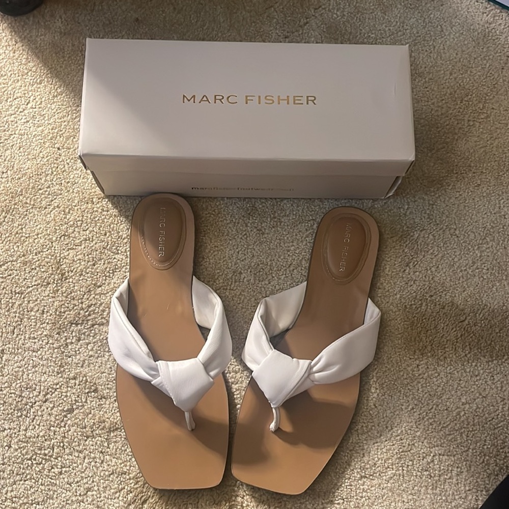Marc Fisher Baler Sandal in White, Size 11 women’s.